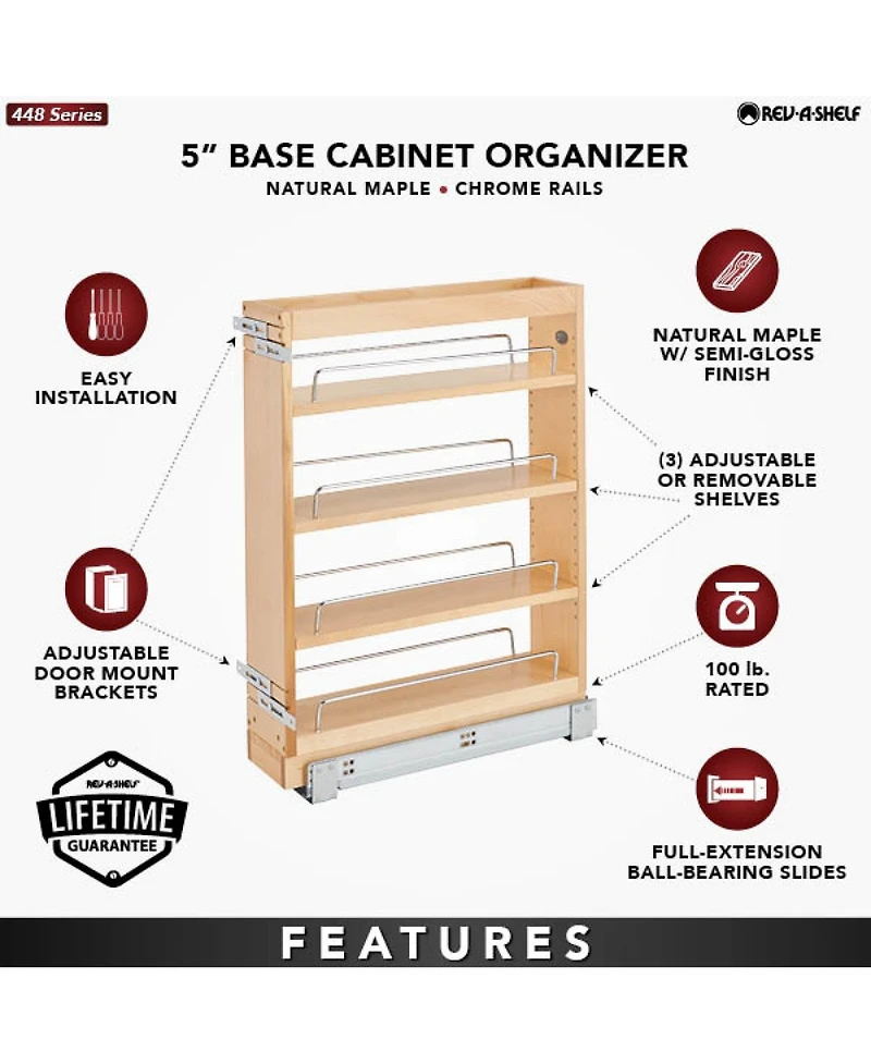 Rev-a-Shelf 5" Pullout Vanity Storage Organizer for Base Cabinets, 448-BC19-5C