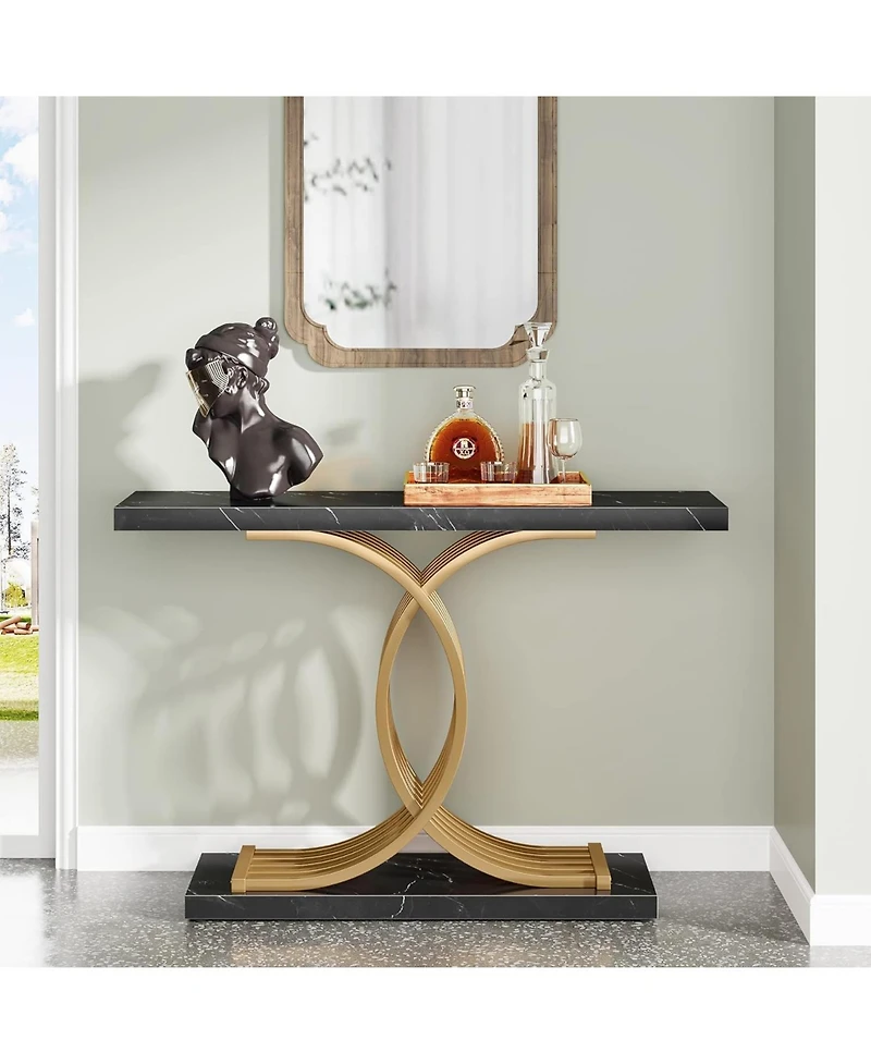 Tribesigns Gold Entryway Table, Modern 39-Inch Console/Accent Table with Geometric Metal Legs, Faux Marble Narrow Wood Sofa Table, Foyer Table for Ent