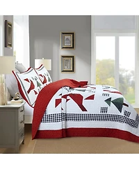 MarCielo 3 Pcs Winter Red Cardinals Christmas Quilt Bedspread Set King