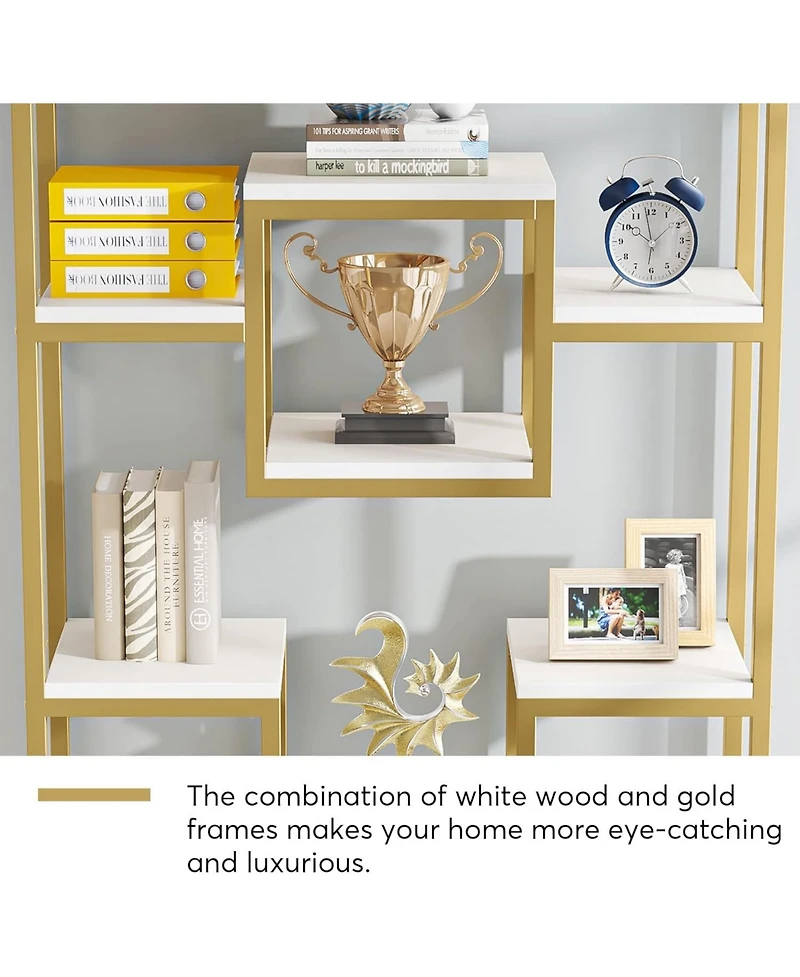 Tribesigns 71" Gold Bookshelves Set of 2, 11-Tier Large Tall Open Display Bookshelf, Geometric Cubed Etagere Bookcase, Modern Book Shelf, Gold &