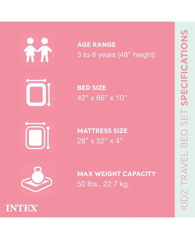 Intex Kids Travel Air Mattress Inflatable Bed with Raised Sides and Hand Pump