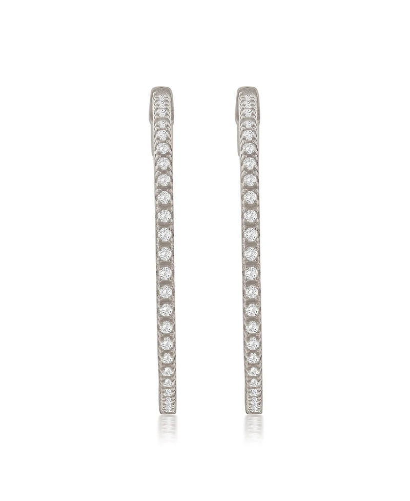 Suzy Levian Sterling Silver & White Cubic Zirconia Pave Hoop Earrings