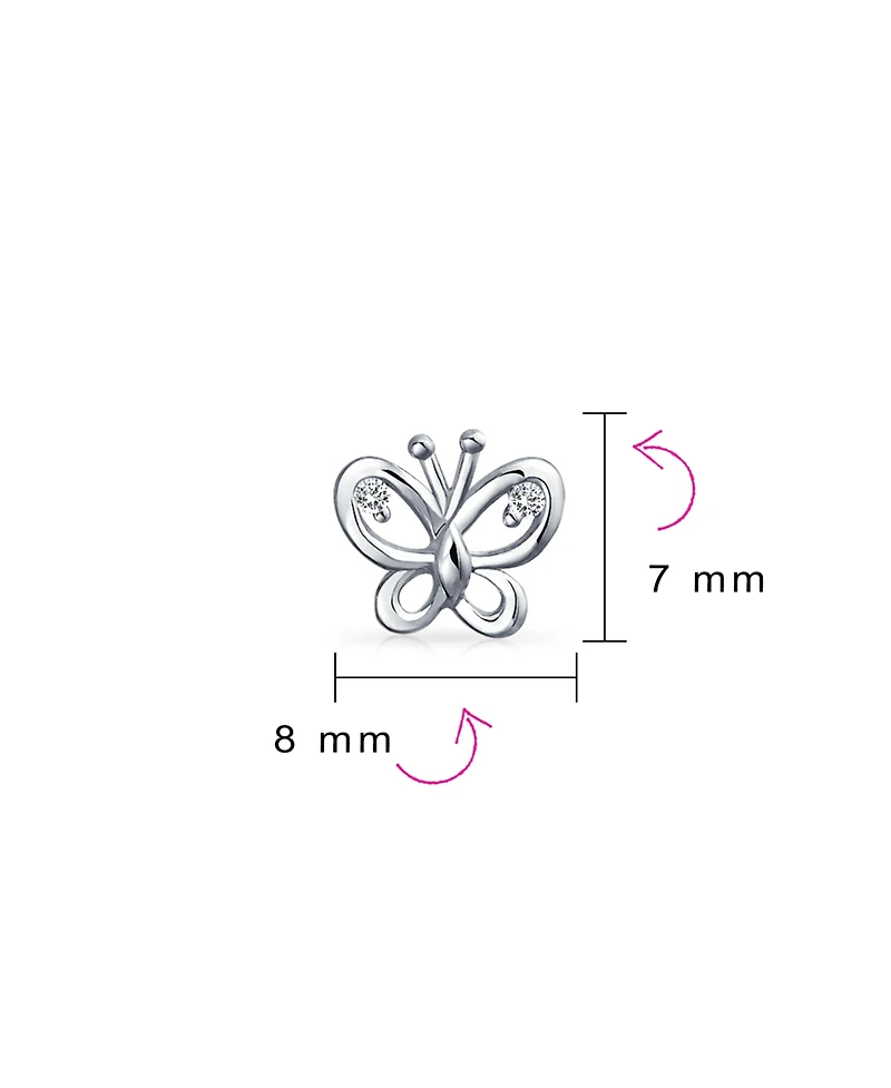 Bling Jewelry Marquise Baguette Cz Cubic Zirconia 3D Garden Fluttering Butterfly Stud Earrings .925 Sterling Silver