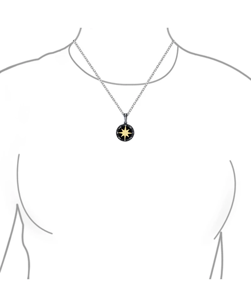 Bling Jewelry Viking Disc Medallion Black Gold Plated Compass Pendant Necklace Sterling Silver Chain