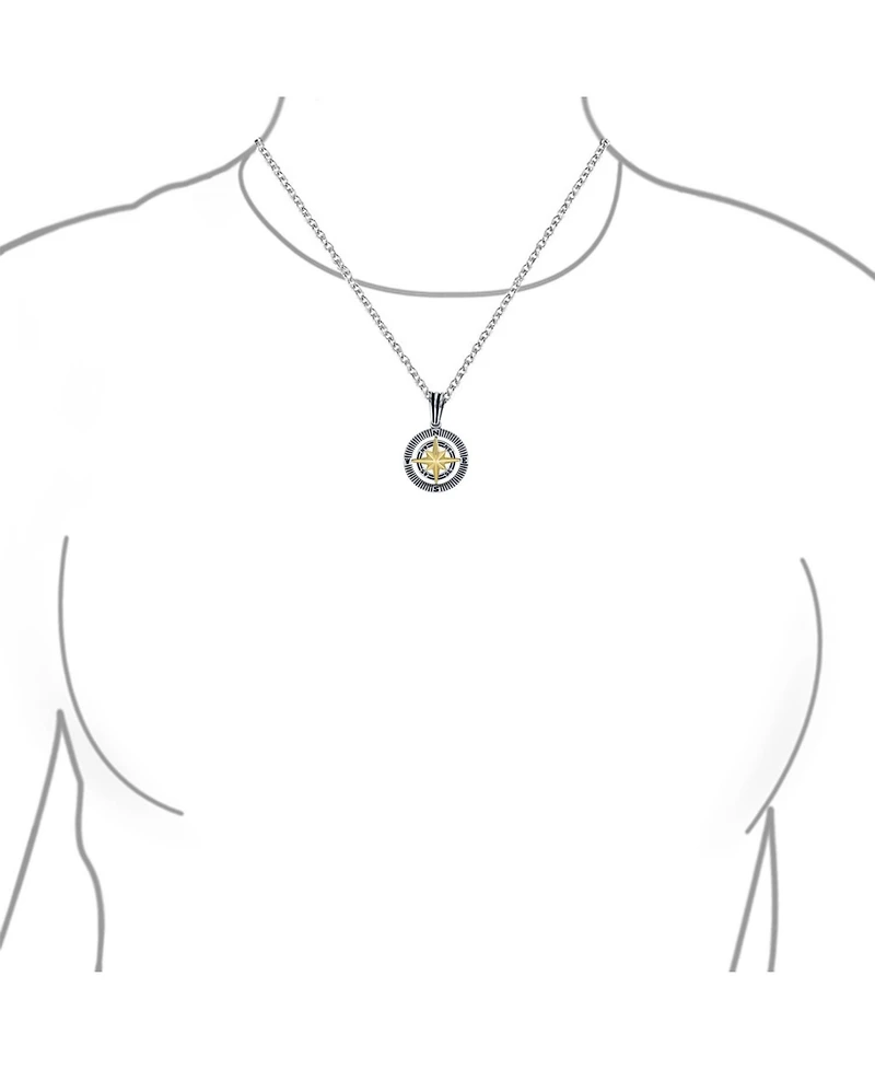 Bling Jewelry Viking Disc Medallion Black Gold Plated Compass Pendant Necklace Sterling Silver Chain