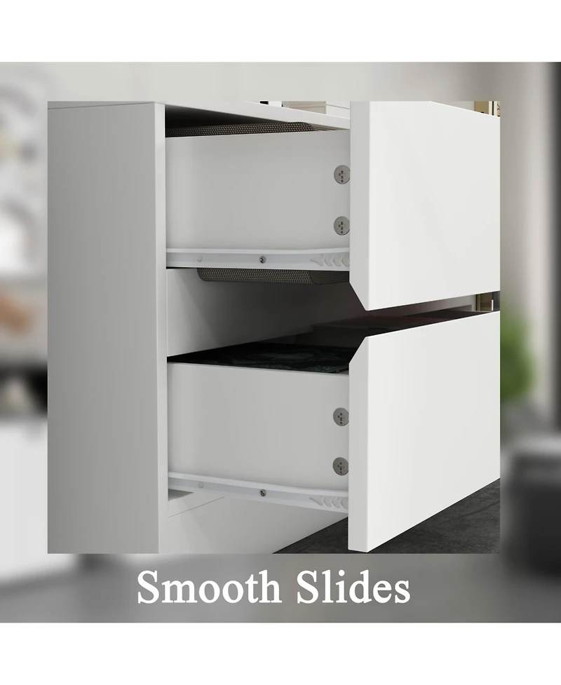 Famapy 30-Shelf White Wood Standard Bookcase With Doors,Led Lights,Drawers