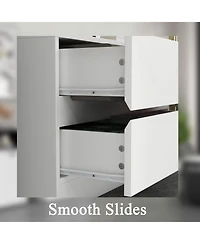 Famapy 30-Shelf White Wood Standard Bookcase With Doors,Led Lights,Drawers