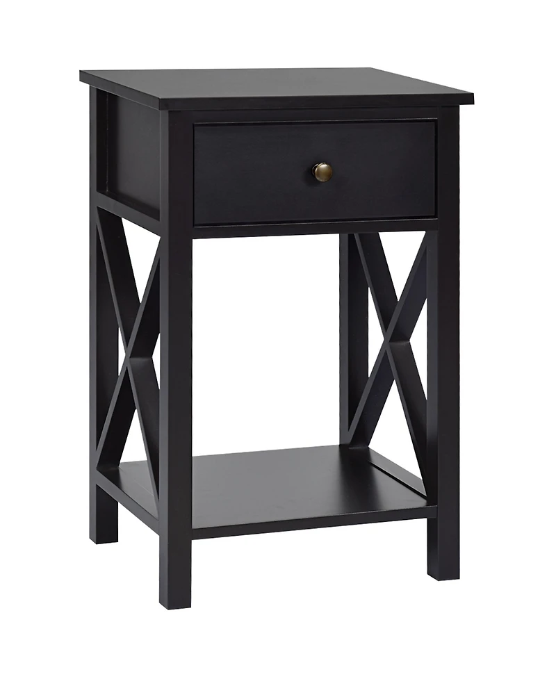 Gymax Set of 2 Nightstand Sofa Side End Table X-Design w/ Shelf Drawer Brown