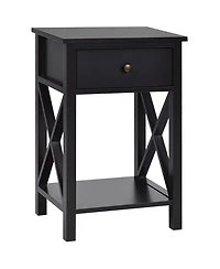 Gymax Set of 2 Nightstand Sofa Side End Table X-Design w/ Shelf Drawer Brown