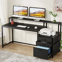 Tribesigns 63 Inch Computer Desk with File Drawer Cabinet, Ergonomic Office Monitor Stand, Table Printer Space, Wood Pc