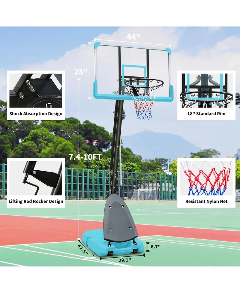 Slickblue Outdoor Portable Basketball Hoop System, Height Adjustable 7.5-10ft, 44 Inch Backboard, with Stable Base and Wheels
