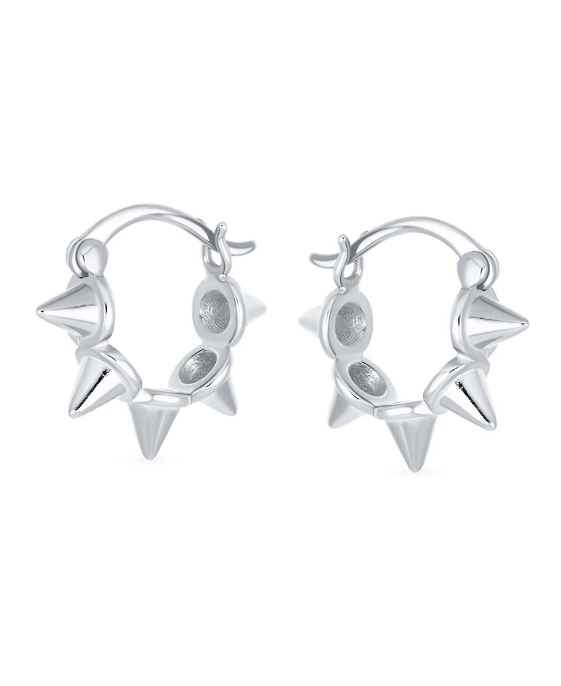 Bling Jewelry Punk Rocker Goth Biker Jewelry 5 Spike Points Arrow Huggie Mini Hoop Earrings .925 Sterling Silver