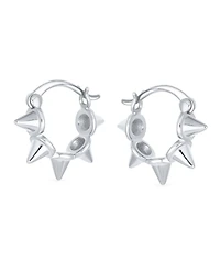 Bling Jewelry Punk Rocker Goth Biker Jewelry 5 Spike Points Arrow Huggie Mini Hoop Earrings .925 Sterling Silver