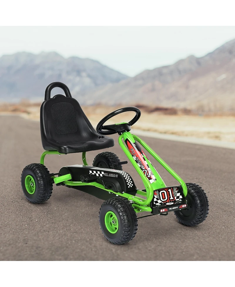Gymax Kids Pedal Go Kart 4 Wheel Ride On Toys w/ Adjustable Seat & Handbrake Red