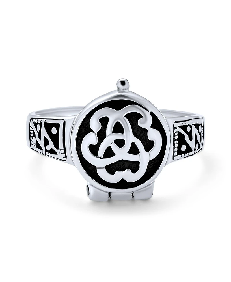 Bling Jewelry Triquetra Irish Celtic Knot Trinity Signet Locket Poison Ring Oxidized .925 Sterling Silver