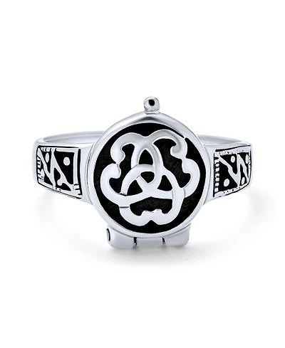 Bling Jewelry Triquetra Irish Celtic Knot Trinity Signet Locket Poison Ring Oxidized .925 Sterling Silver