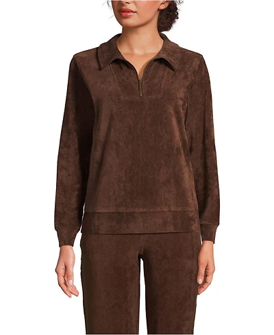 Lands' End Women's Long Sleeve Sport Cord Quarter Zip Pullover