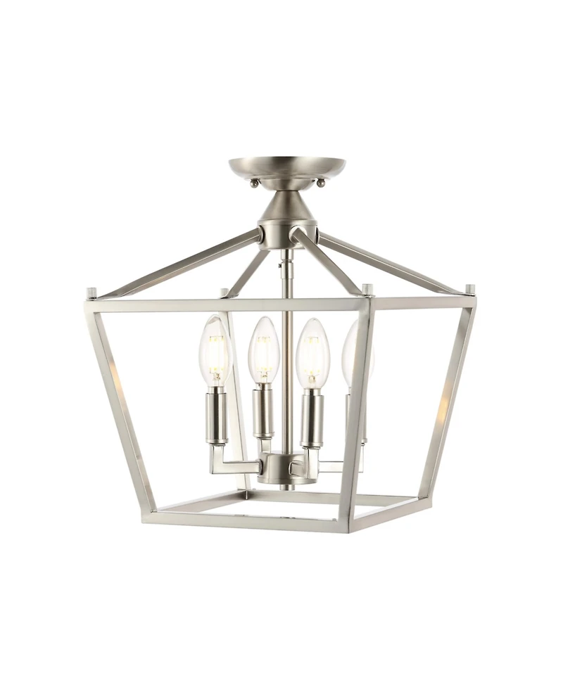 Jonathan Y Plains Mini Lantern 12" 4-Light Iron Modern Farmhouse Led Flush Mount, Nickel