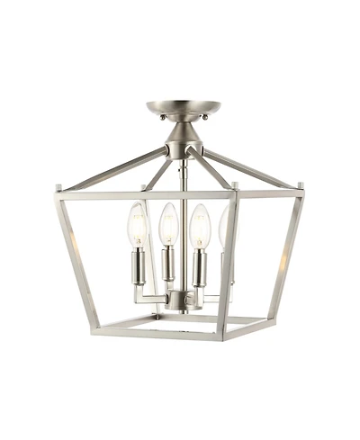 Jonathan Y Plains Mini Lantern 12" 4-Light Iron Modern Farmhouse Led Flush Mount, Nickel
