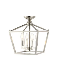 Jonathan Y Plains Mini Lantern 12" 4-Light Iron Modern Farmhouse Led Flush Mount, Nickel
