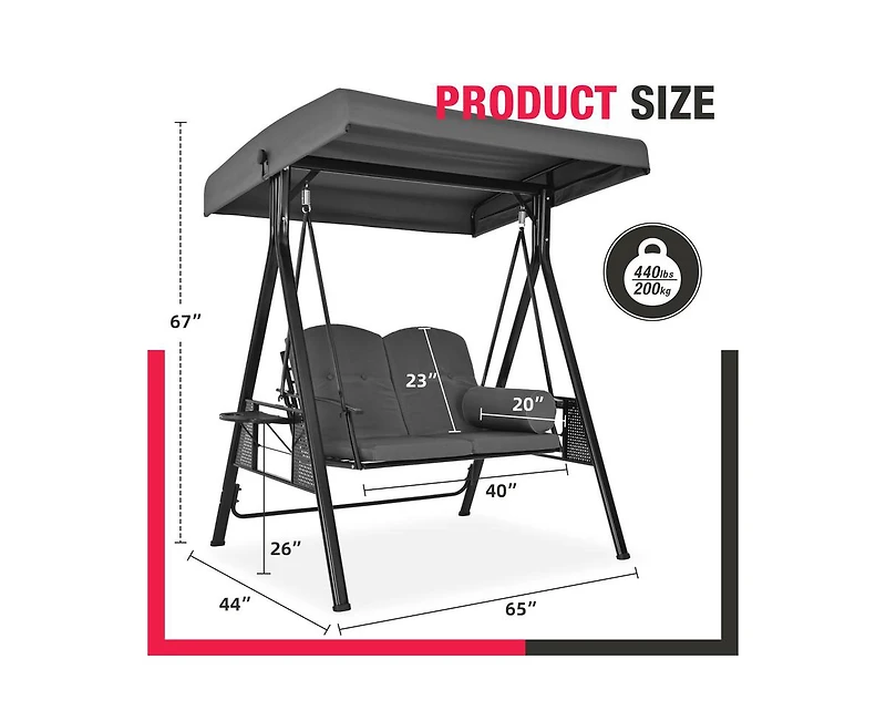 Pamapic Outdoor Metal Patio Swing with Canopy and Cushions