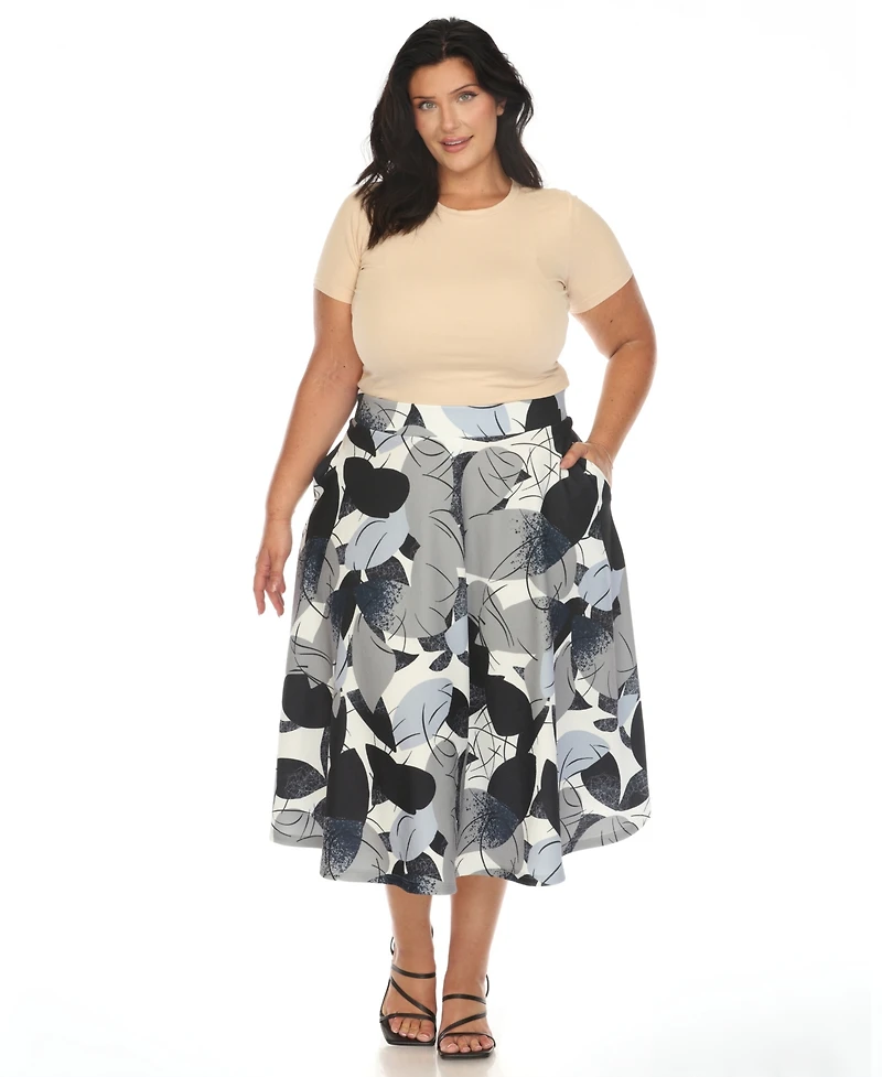 White Mark Plus Leaf Print Vintage Flared Midi Skirt