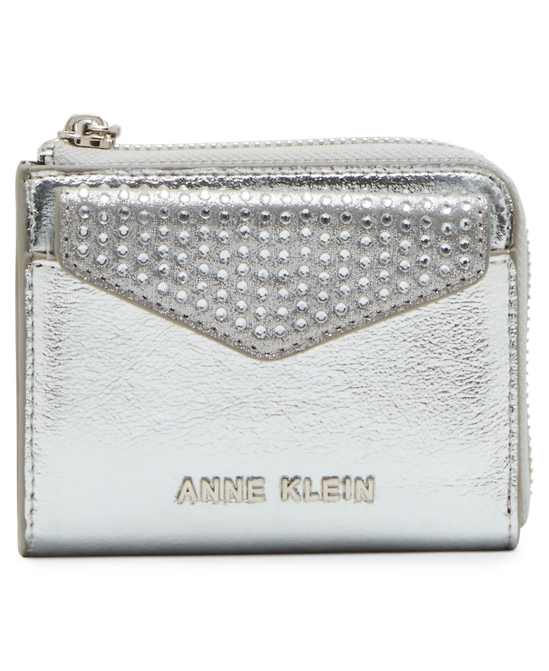 Anne Klein 2 Piece Envelope Flap Curved Wallet with Rhinestones