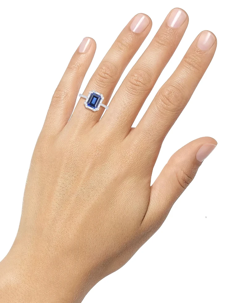 2-Pc. Set Lab Grown Blue Sapphire (5-3/4 ct. t.w.) & Lab Grown White Sapphire (1-1/5 ct. t.w.) Halo Pendant Necklace & Matching Ring in Sterling Silve