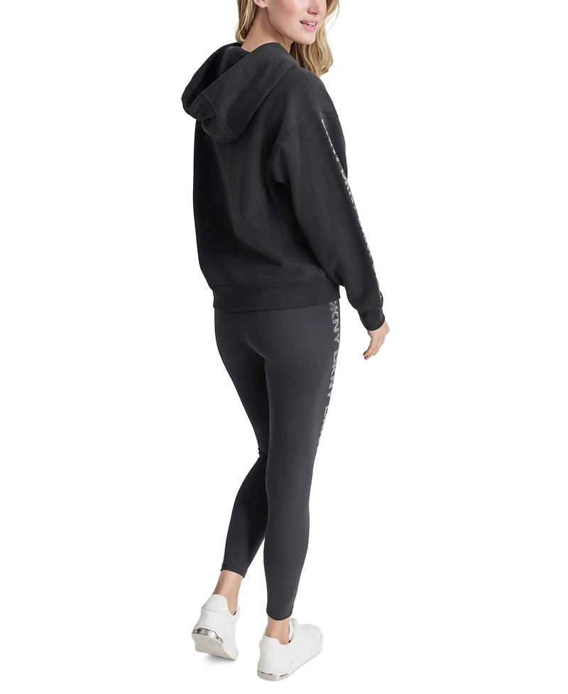 Dkny Sport Women's Rhinestone Logo Fleece Hoodie