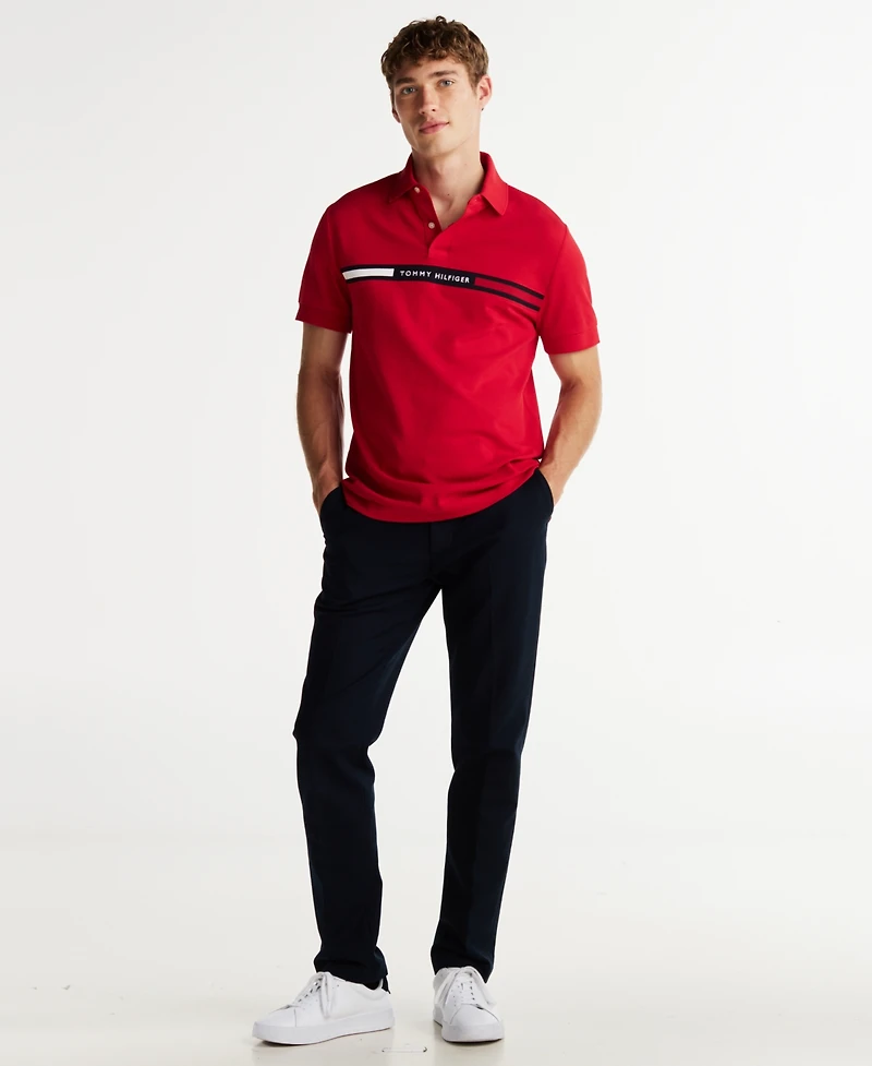 Tommy Hilfiger Men's Short Sleeve Embroidered Chest Stripe Polo Shirt