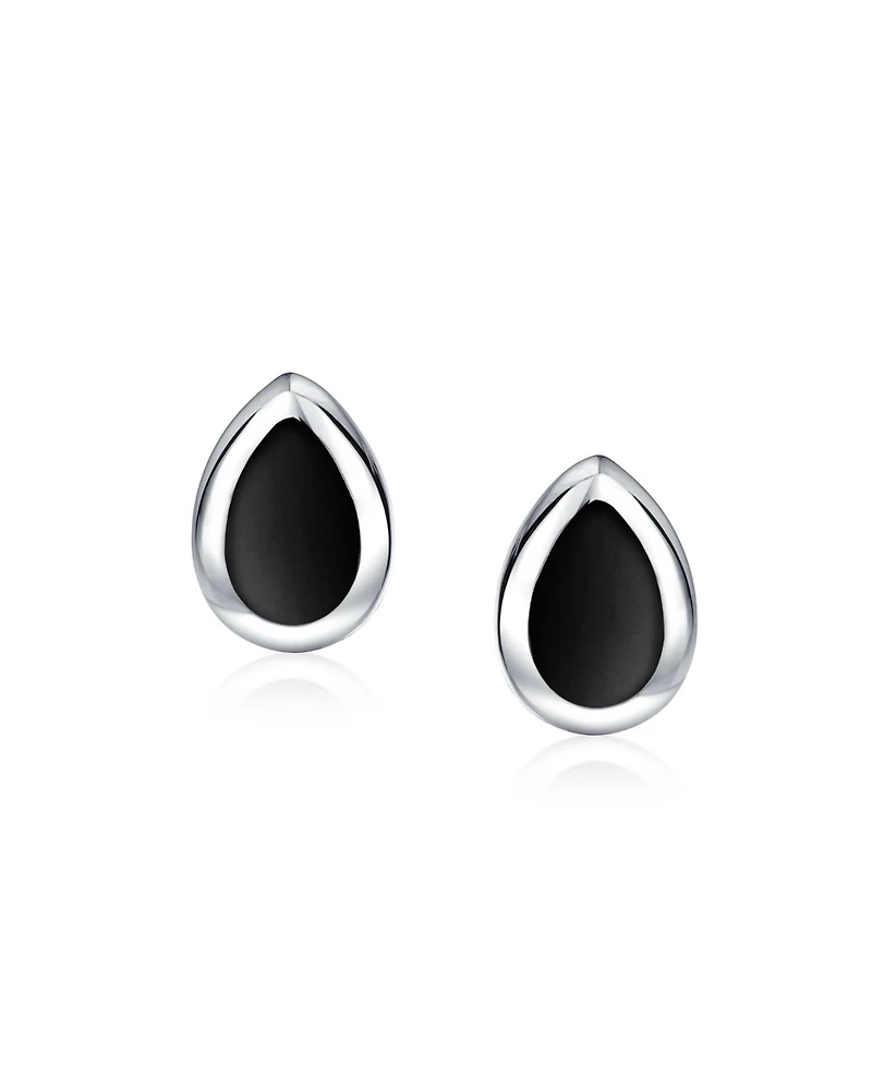 Bling Jewelry Simple Teardrop Pear Shaped Stone Bezel Set Stud Earrings .925 Sterling Silver