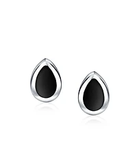 Bling Jewelry Simple Teardrop Pear Shaped Stone Bezel Set Stud Earrings .925 Sterling Silver
