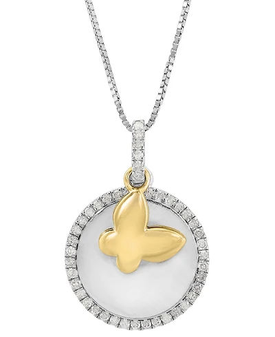 Effy Diamond Disc & Butterfly Two Charm 18" Pendant Necklace (1/4 ct. t.w.) in Sterling Silver & Gold-Plate
