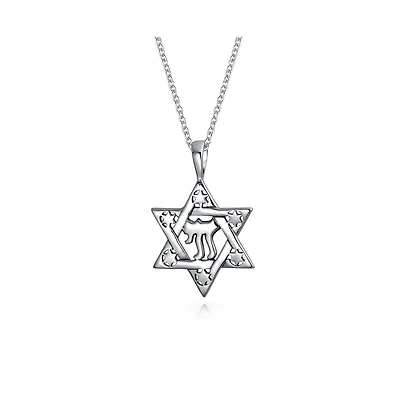 Bling Jewelry Hanukkah Chai Symbol Star of David Pendant Necklace Sterling Silver Jewelry