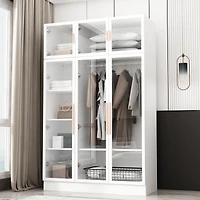 Famapy White Glass Doors Armoires Metal Frame Wardwore with Led Lights