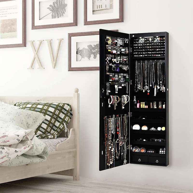 Mirrored Jewelry Cabinet Jewelry Organizer w/2 Led Lights