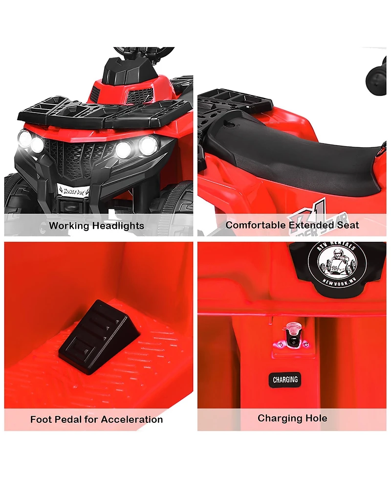6V Battery Powered Kids Ride On Atv 4-Wheeler Quad w/ MP3 & Led Headlight