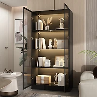 Homsee Led Lights Buffet Display Cabinet Bookcase With Glass Doors, Aluminum Framed