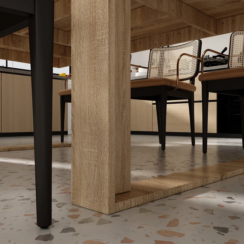 Homsee Retangular Wood Grain Wooden Dining Table with Wooden Frame