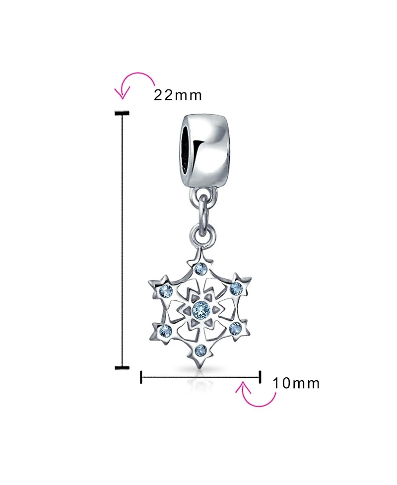 Bling Jewelry Frozen Winter Holiday Party Aqua Ice Blue Cz Christmas Snowflake Charm Bead .925 Sterling Silver For European Bracelet