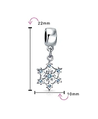 Bling Jewelry Frozen Winter Holiday Party Aqua Ice Blue Cz Christmas Snowflake Charm Bead .925 Sterling Silver For European Bracelet