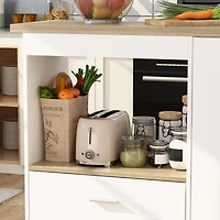 Kitchen island with 2 doors, 1 drawer, island storage table with dining table, coffee station and microwave rack for home and dining room, white