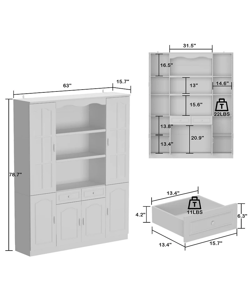 Famapy 14-Shelf Bookshelf Bookcase with Glass Doors, Adjustable Shelves