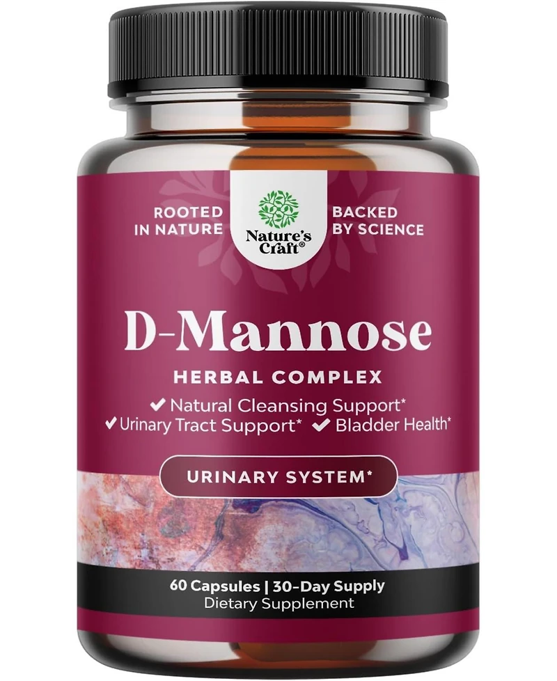 Nature's Craft D Mannose 1000mg with Cranberry Extract Capsules, Kidney Cleanse & Urinary Tract Health for Women, Nature's Craft, 60ct