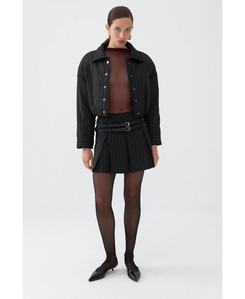 Nocturne Women's Striped Padded Shoulder Jacket
