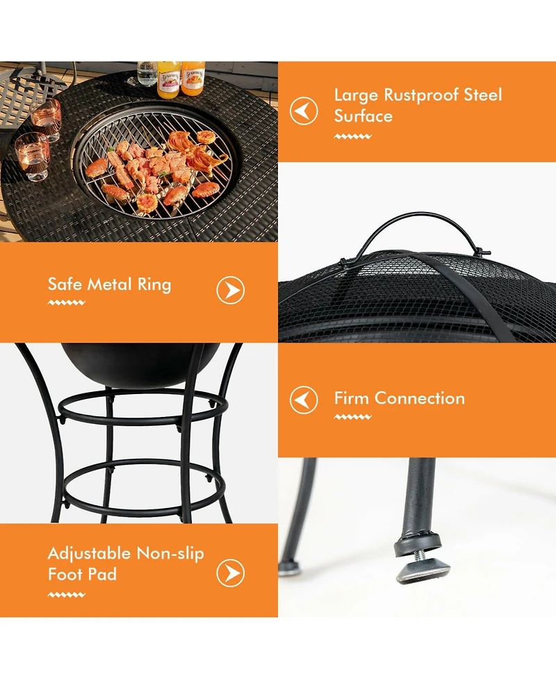 Sugift 31.5 Inch Patio Fire Pit Dining Table With Cooking Bbq Grate