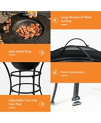 Sugift 31.5 Inch Patio Fire Pit Dining Table With Cooking Bbq Grate