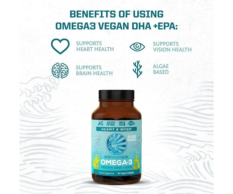 Omega 3 Capsules, Heart and Mind Support, Sunwarrior, 60ct