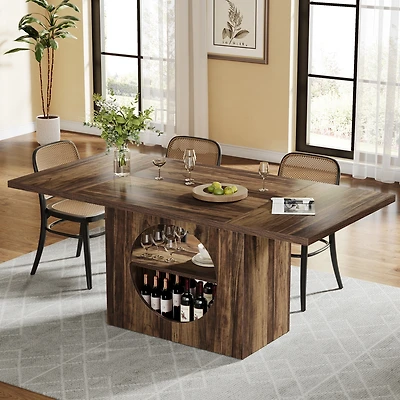 Tribesigns 63" Dining Table for 4-6 People, Rectangular Dining Table with Storage, Farmhouse Kitchen Table Space Saving Dinner Table for Dining Room L