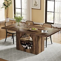 Tribesigns 63" Dining Table for 4-6 People, Rectangular Dining Table with Storage, Farmhouse Kitchen Table Space Saving Dinner Table, Rustic Brow
